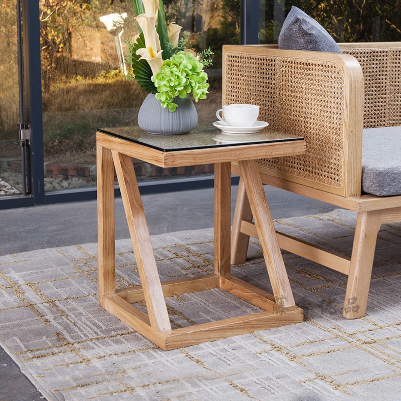 Contemporary Solid Wood Frame Square Living Room Accent Side Table