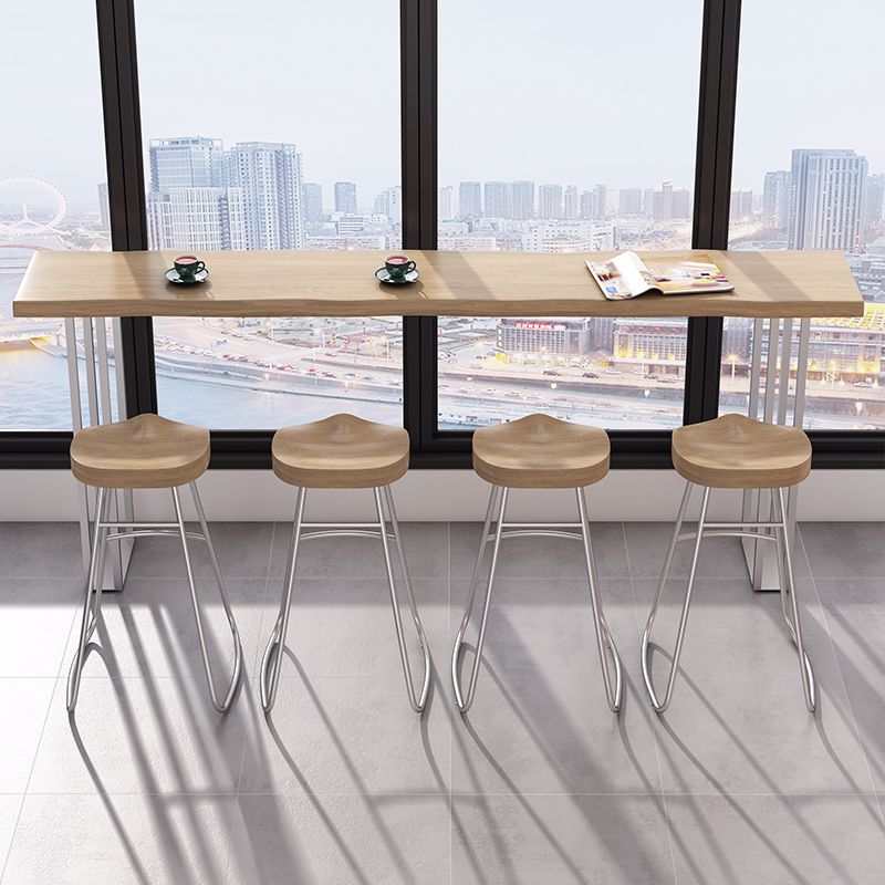 Pine Wood Bar Dining Table Modern Rectangle Bar Table with Double Pedestal for Balcony Clearhalo 'Bar Furniture' 'Bar Tables' 'bar_tables' 'furn' 'furn_bar_tables' 'Furniture' 'furniture_bar_tables' 'Kitchen & Dining Furniture' 1200x1200_5c65cd7d-5a01-4aec-a0c1-ddf19fb800a3