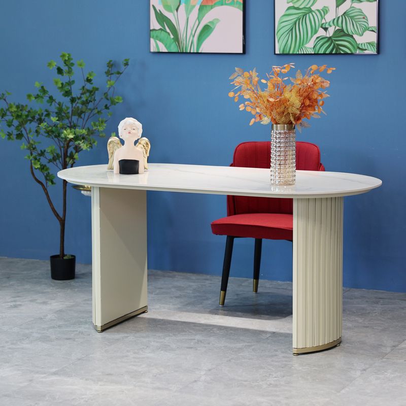 Contemporary White Standard Dining Table Irregular Sintered Stone Dining Table for Kitchen Clearhalo 'Dining Tables & Seating' 'Dining Tables' 'dining_table' 'furn' 'furn_dining_table' 'Furniture' 'furniture_dining_table' 'Kitchen & Dining Furniture' 'kitchen' 'kitchen_dining_table' 1200x1200_5c664658-a07b-4b36-9d7e-3c1ee98395c9