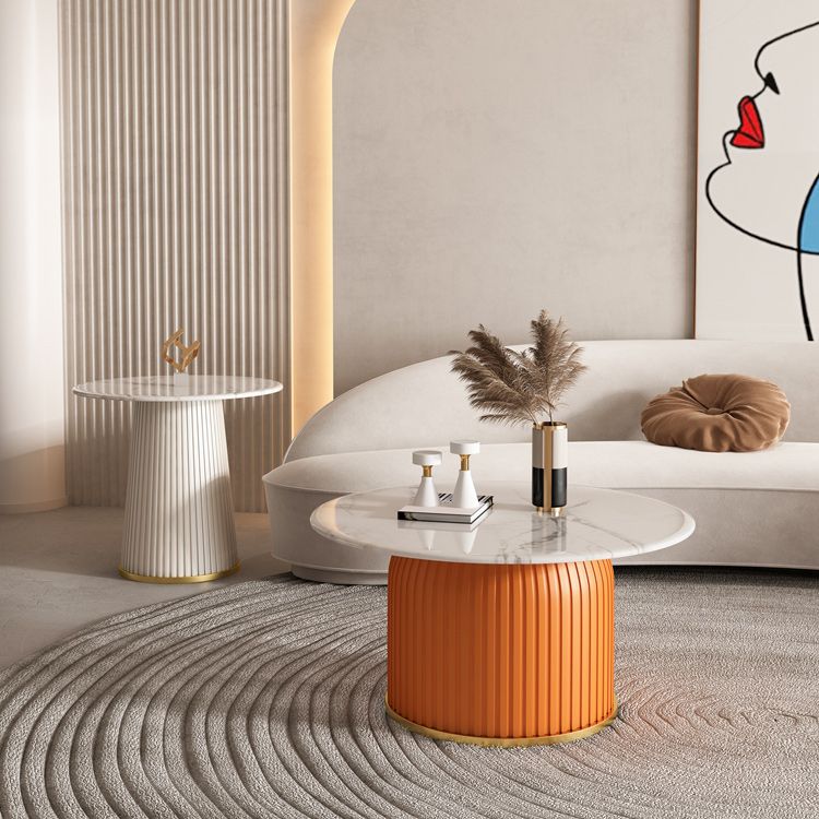 Witte voetstuk ronde glam metalen koffiecocktailtafel met lei