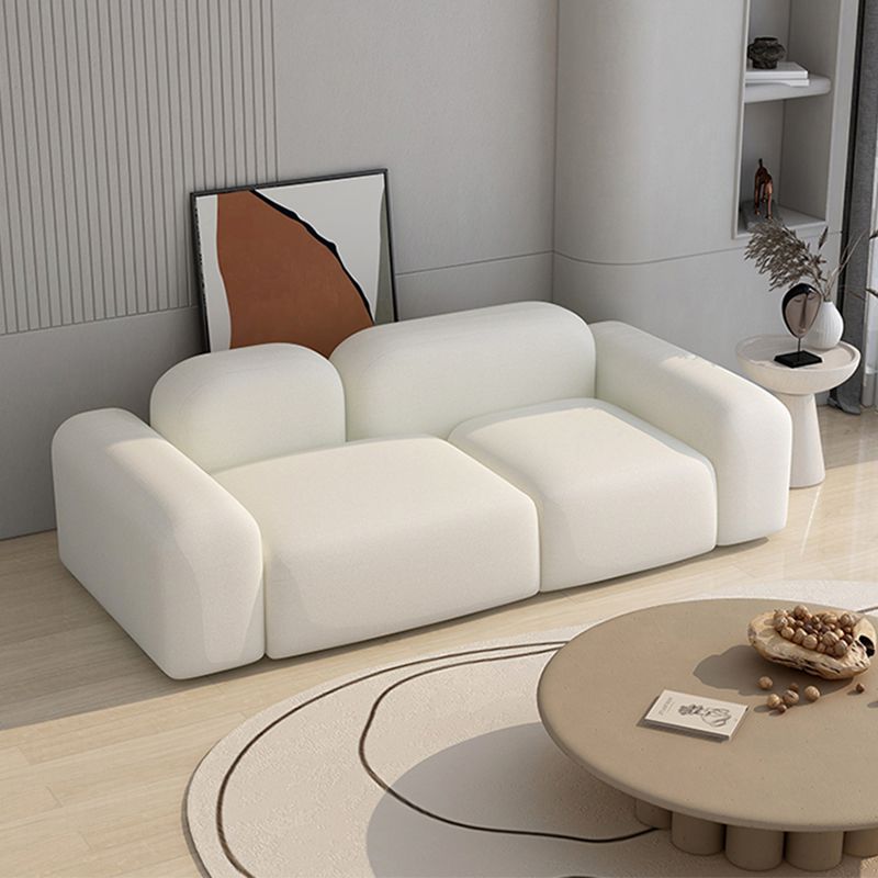 Modern Style Blocks Sofa White Wool Square Arm Seating - 25.6" H