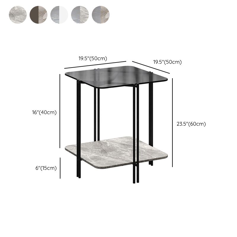 Cuadrado de vidrio 4 patas Mesa lateral de 23.6 "de altura con estante de almacenamiento