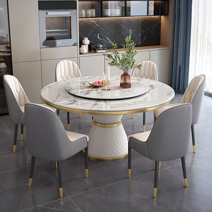 Marble Dining Table Luxury Style Single Pedestal Base Round Scratch Resistant Table for Home Clearhalo ' dining_table' 'Dining Tables & Seating' 'Dining Tables' 'furn' 'furn_dining_table' 'Furniture' 'furniture_dining_table' 'Kitchen & Dining Furniture' 'kitchen&dining_furn' 'kitchen' 'kitchen_dining_table' 1200x1200_5c7beaaa-b31b-4136-bd34-ad33505372e7