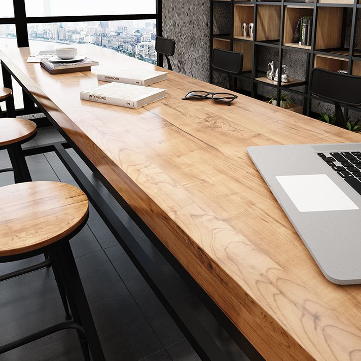 Industrial Rectangle Bar Dining Table Solid Wood Bar Dining Table with Trestle Base Clearhalo 'Bar Furniture' 'Bar Tables' 'bar_tables' 'furn' 'furn_bar_tables' 'Furniture' 'Kitchen & Dining Furniture' 1200x1200_5c7c5ecf-55da-4715-9349-e628be3578fa