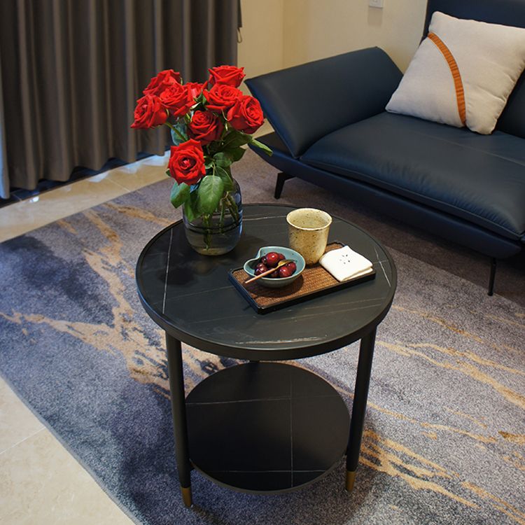 Nightand de table à accent en marbre faux contemporain 22,8 "Table table de nuit de lit avec 2 étagères