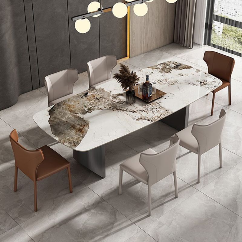 Mesa de comedor rectangular industrial Mesa de piedra sinterizada con patas de metal
