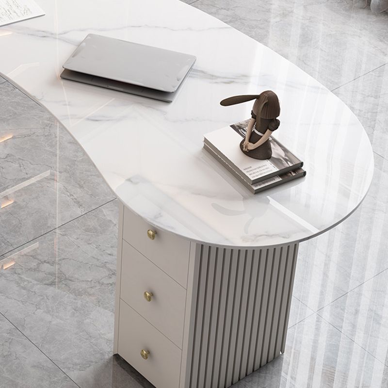 Unconventional Shape Office Desk Pedestal Glam Writing Desk in White Clearhalo 'furn' 'furn_office_desk' 'Furniture' 'Office Desks' 'Office Furniture' 'office_desk' 1200x1200_5c86467c-5668-4ed6-847c-54c7cf6a478f