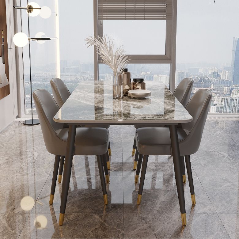 Contemporary Rectangle Stone Table for Restaurant Black Metal Pedestal Dining Table Clearhalo 'Dining Tables & Seating' 'Dining Tables' 'dining_table' 'furn' 'furn_dining_table' 'Furniture' 'Kitchen & Dining Furniture' 1200x1200_5c86d106-2615-43ac-9d8c-f7a464e489bb