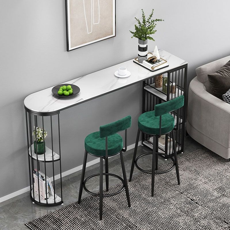 White Stone Indoor Glam Bar Dining Table Iron Double Pedestal Bistro Table with Shelve Clearhalo 'Bar Furniture' 'Bar Tables' 'bar_tables' 'furn' 'furn_bar_tables' 'Furniture' 'furniture_bar_tables' 'Kitchen & Dining Furniture' 'kitchen&dining_furn' 'kitchen' 1200x1200_5c88a472-de68-4c8f-ac9a-551298a6344a