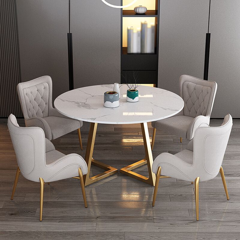 Glam 1/2/5 Pieces Dining Set Round Stone Dining Table for Dining Room Clearhalo 'Dining Room Sets' 'Dining Tables & Seating' 'dining_room_set' 'furn' 'furn_dining_room_set' 'Furniture' 'furniture_dining_room_set' 'Kitchen & Dining Furniture' 1200x1200_5c8ab3eb-da41-4ac7-ac00-3637b1c4fc95