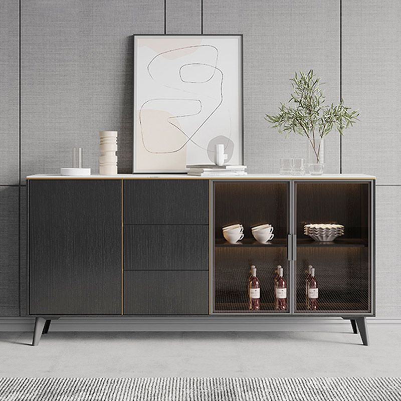 Stone Credenza Contemporary Style Dining Buffet with Cabinets and Drawers Clearhalo 'buffet_sideboard' 'Buffets & Sideboards' 'furn' 'furn_buffet_sideboard' 'Furniture' 'Kitchen & Dining Furniture' 1200x1200_5c8c770a-3353-4a59-a2f6-c5077bc54770
