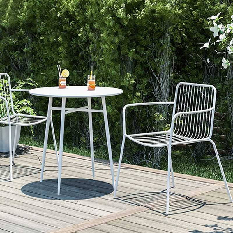 Industrial Patio Dining Side Chair Metal Slat Back Arm Chair