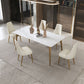 Luxury Sintered Stone Dining Table Rectangle White Table with Metal 4 Legs in Gold