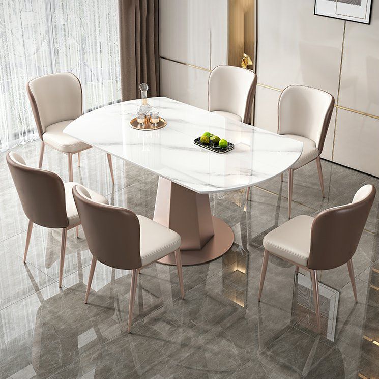 Modern Round Stone Top Dining Table with Pedestal for Living Room