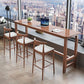 Modern Rectangle Bar Table Solid Wood Fixed Bistro Bar Desk with Footrest
