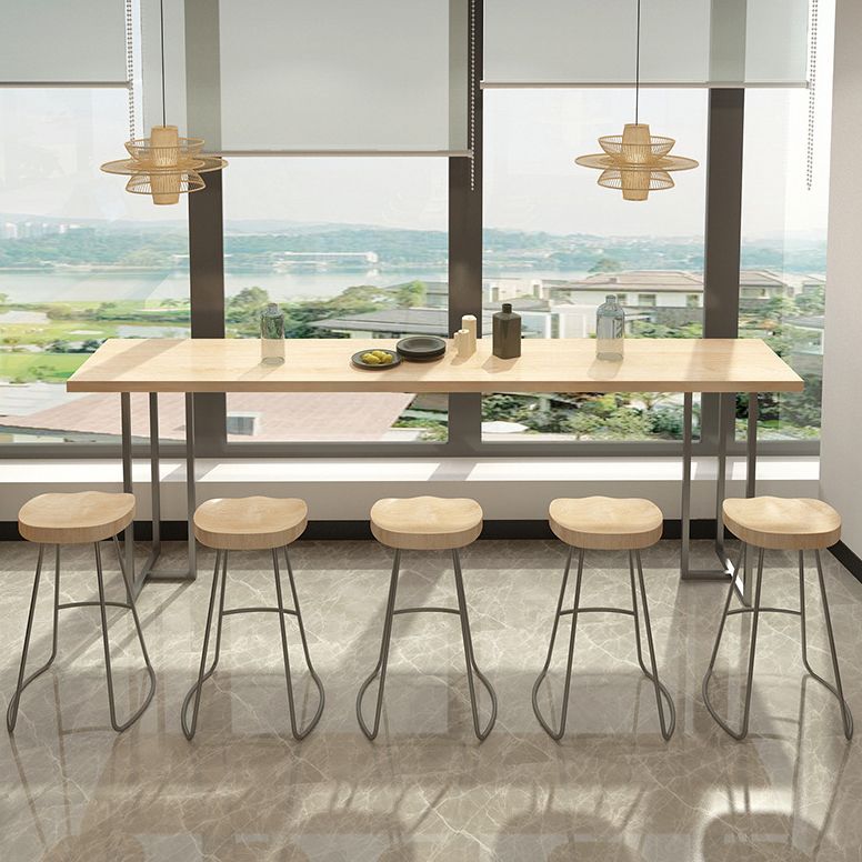 Pine Wood Bar Dining Table Contemporary Bar Table with Double Pedestal Base Clearhalo 'Bar Furniture' 'Bar Tables' 'bar_tables' 'furn' 'furn_bar_tables' 'Furniture' 'furniture_bar_tables' 'Kitchen & Dining Furniture' 1200x1200_5c959afb-889b-461f-97ca-b7c9c1f3a513