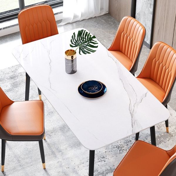 Rectangle Sintered Stone Dining Table Traditional Luxury Dining Table with Black Frame Clearhalo ' dining_table' 'Dining Tables & Seating' 'Dining Tables' 'furn' 'furn_dining_table' 'Furniture' 'furniture_dining_table' 'Kitchen & Dining Furniture' 'kitchen&dining_furn' 'kitchen' 'kitchen_dining_table' 1200x1200_5c9babba-2240-4e2e-bda8-8af38903cf32