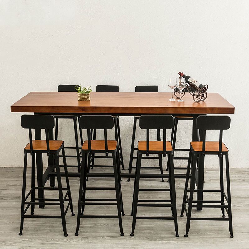 Brown Modern Style Bar Table Solid Wood and Iron with Footrest Coffee Shop Bar Table Clearhalo 'Bar Furniture' 'Bar Tables' 'bar_tables' 'furn' 'furn_bar_tables' 'Furniture' 'furniture_bar_tables' 'Kitchen & Dining Furniture' 1200x1200_5ca22b9d-74fb-4916-b23e-d27e45b062d5