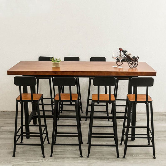 Brown Modern Style Bar Table Solid Wood and Iron with Footrest Coffee Shop Bar Table Clearhalo 'Bar Furniture' 'Bar Tables' 'bar_tables' 'furn' 'furn_bar_tables' 'Furniture' 'furniture_bar_tables' 'Kitchen & Dining Furniture' 1200x1200_5ca22b9d-74fb-4916-b23e-d27e45b062d5