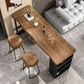 Brown Pine Wood 1/2/3 Pcs Bar Table Set with Wooden Stools for Home