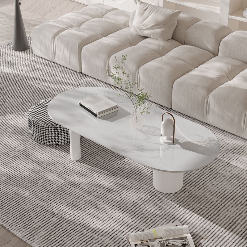 Modern Style White/Black Rock Slab Top Iron Craft Round Coffee Table