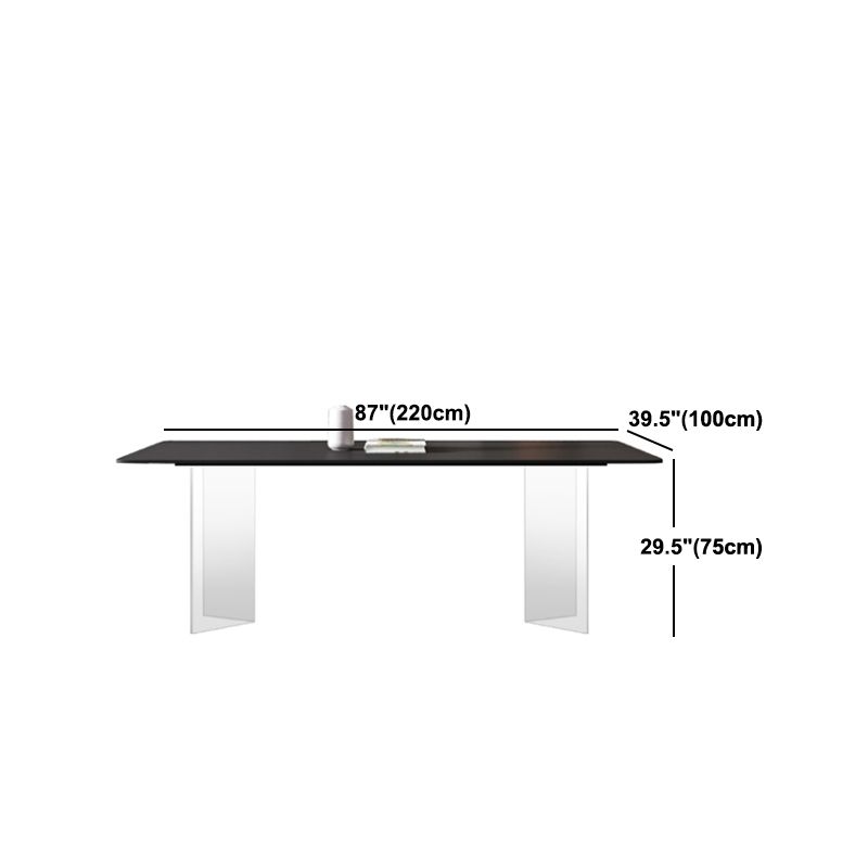 Mesa de comedor rectangular de estilo moderno Mesa de piedra sinterizada con base acrílica