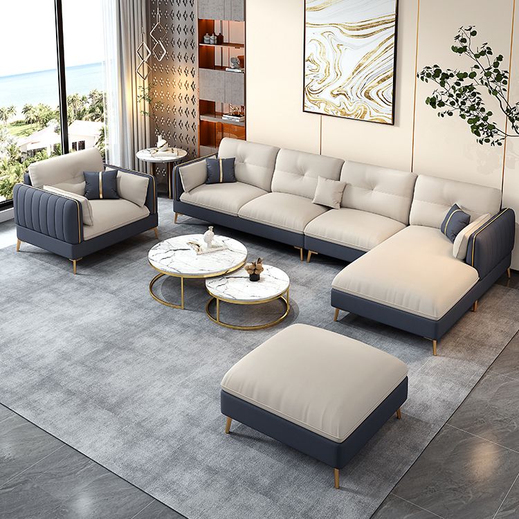 Beige Contemporary Faux Leather Sofa with Recessed Arm 30.7" Clearhalo 'furn' 'furn_sectionals' 'Furniture' 'furniture_sectionals' 'kitchen' 'kitchen_sectionals' 'Living Room Furniture' 'Sectionals' 1200x1200_5ca81aac-77ef-4c85-8a13-c18a2ecaa71e