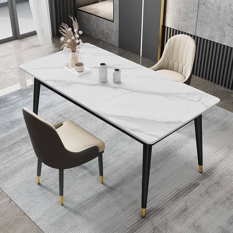 Sintered Stone Top Dining Table Simplicity Rectangle Table with 4 Iron Legs