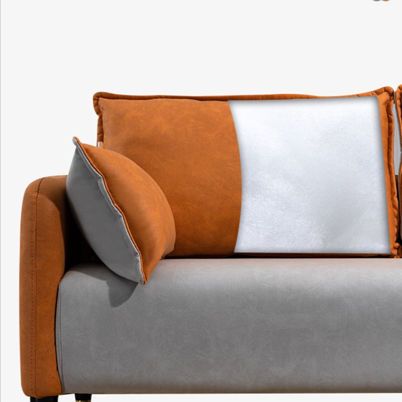 Contemporary Sofa with 2 Pillows Tuxedo Arm Living Room Faux Leather Settee