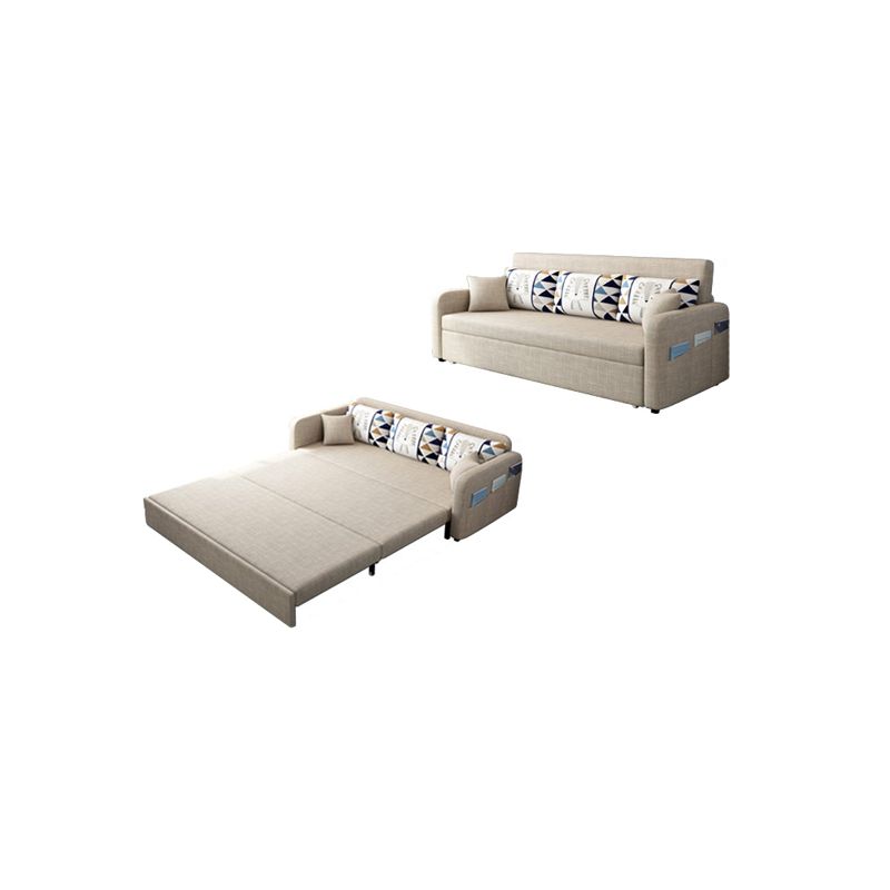 Eigentijdse katoenen blend vierkante armbank bed met kussens in bruin