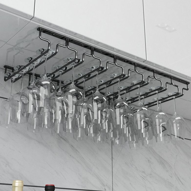 Contemporary Metal Wine Glass Rack Hanging Glass & Stemware Holder in Black