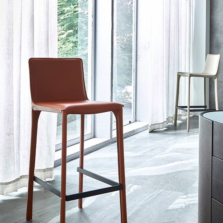 Faux Leather Armless Bar Stool Nordic Style Low Back Bar Stools for Living Room