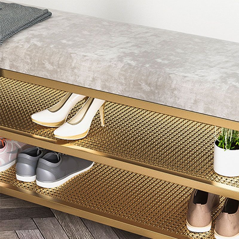 Glam Entryway Cushioned Bench Metal Seating Bench with Shoe Storage Clearhalo 'Benches' 'Chairs & Seating' 'furn' 'furn_benches' 'Furniture' 'Living Room Furniture' 1200x1200_5cba505e-269a-419f-b494-0641647a43bd