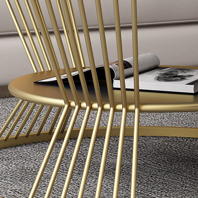 Glam Round Stone Top Coffee Table with Steel Shelf and Frame Base Clearhalo 'Coffee & Accent Tables' 'Coffee Tables' 'coffee_tables' 'furn' 'furn_coffee_tables' 'Furniture' 'Living Room Furniture' 1200x1200_5cbb6cdb-cce9-4325-834f-442dfe2f2fbd