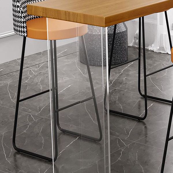 Mesa de comedor rectangular contemporánea para bar, mesa de bar de madera para interiores con pedestal doble acrílico