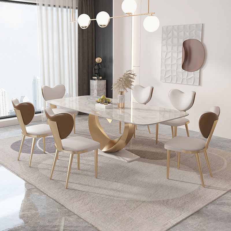 Glam Rectangle Dining Table Sintered Stone Table with Metal Legs for Home Clearhalo 'Dining Tables & Seating' 'Dining Tables' 'dining_table' 'furn' 'furn_dining_table' 'Furniture' 'Kitchen & Dining Furniture' 1200x1200_5cbee60a-9db0-407d-b956-169d160a3814