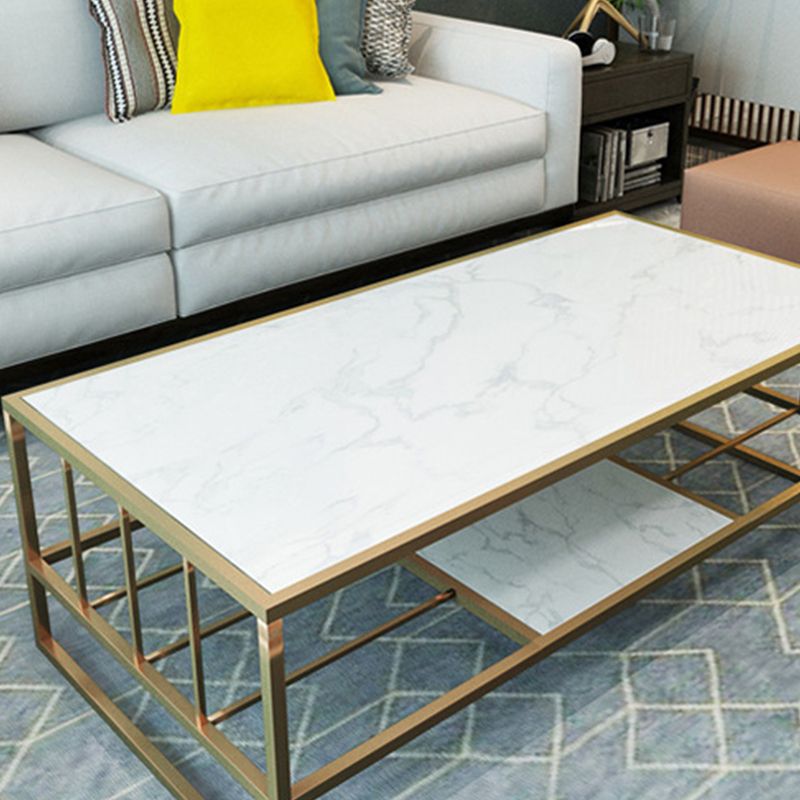 Glam Rectangle Coffee Table with Golden Sled Base and Storage Shelf Clearhalo 'Coffee & Accent Tables' 'Coffee Tables' 'coffee_tables' 'furn' 'furn_coffee_tables' 'Furniture' 'Living Room Furniture' 1200x1200_5cbf8c0c-dc45-405a-8cec-1beff566a194