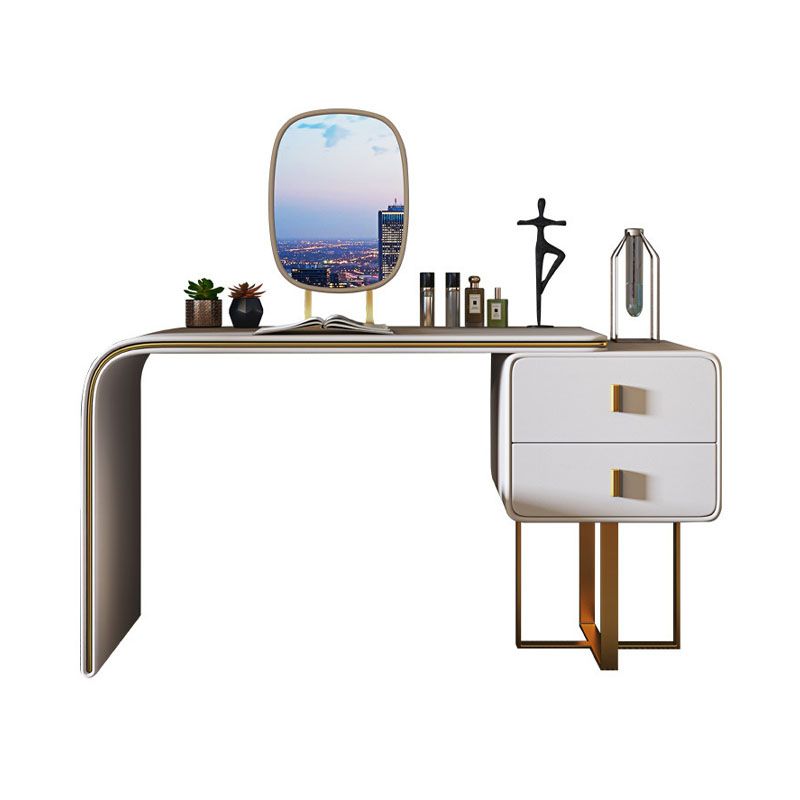 2-Drawer Glam Makeup Vanity Set Faux Leather Vanity Dressing Table