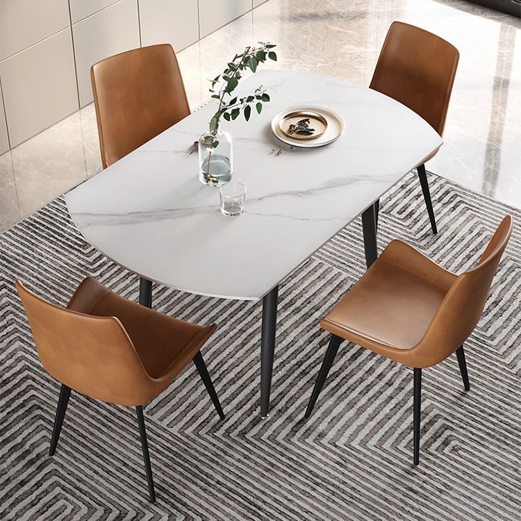 53.15''L Round Contemporary Dining Table Sintered Stone Table with 4 Black Metal Legs Clearhalo ' dining_table' 'Dining Tables & Seating' 'Dining Tables' 'furn' 'furn_dining_table' 'Furniture' 'furniture_dining_table' 'Kitchen & Dining Furniture' 'kitchen&dining_furn' 'kitchen' 'kitchen_dining_table' 1200x1200_5cc1bf8d-83ce-4656-ae88-bc3b482b6483