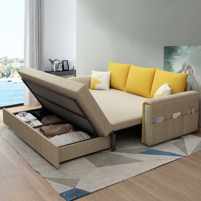 Flared Arm Modern Cotton Blend Settee Couch with Pillows with Storage Clearhalo 'furn' 'furn_sofas' 'Furniture' 'Living Room Furniture' 'Sofa' 'sofas' 1200x1200_5cc3f60e-0962-44b3-b8b7-0fb57ca8ba71