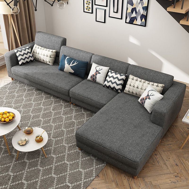 Contemporary 37.8 " H Grey Cotton Blend Square Arm Sofa & Chaise Clearhalo 'furn' 'furn_sectionals' 'Furniture' 'Living Room Furniture' 'Sectionals' 1200x1200_5cc7b808-ab48-40db-9c8d-4c56f8d2ccc1