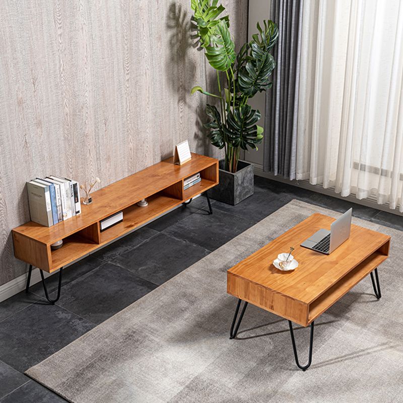 17,72 "H TV Stand Scandinavian Brown Open Storage TV Console per soggiorno