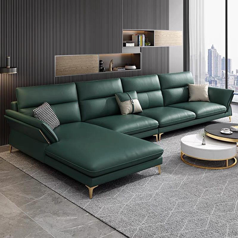 Glam Living Room Flared Arm Sofa Modular Genuine Leather Sofa