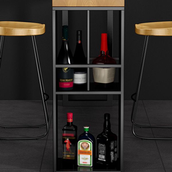 Natural Solid Wood Pub Table Pedestal Rectangle Bar Height Table with Shelves