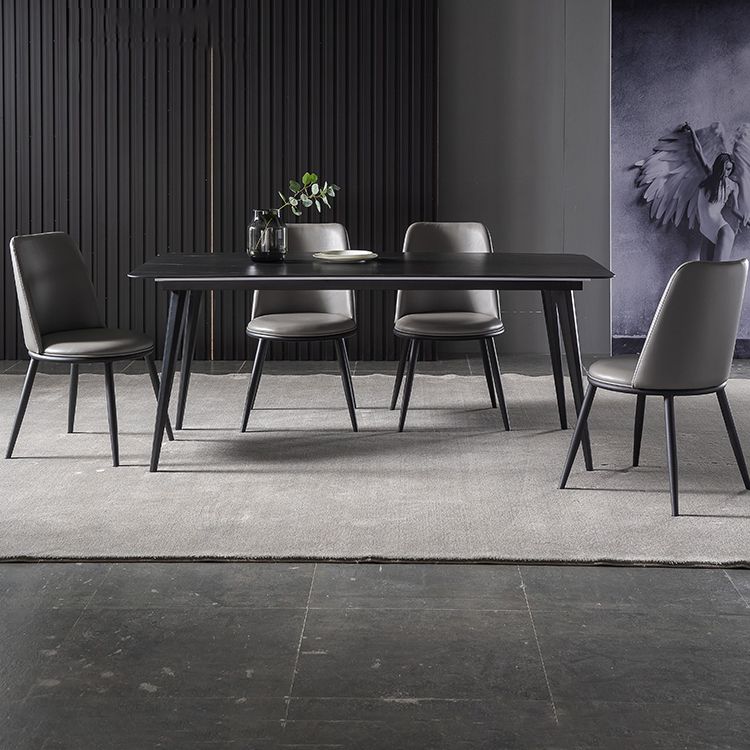 Contemporary Dining Table Set 1/4/5/7 Pcs Black Sintered Stone Top Table with Side Chairs Clearhalo 'Dining Room Sets' 'Dining Tables & Seating' 'dining_room_set' 'furn' 'furn_dining_room_set' 'Furniture' 'Kitchen & Dining Furniture' 1200x1200_5ccd158b-ce40-4ba4-8a19-d5ca678b1196