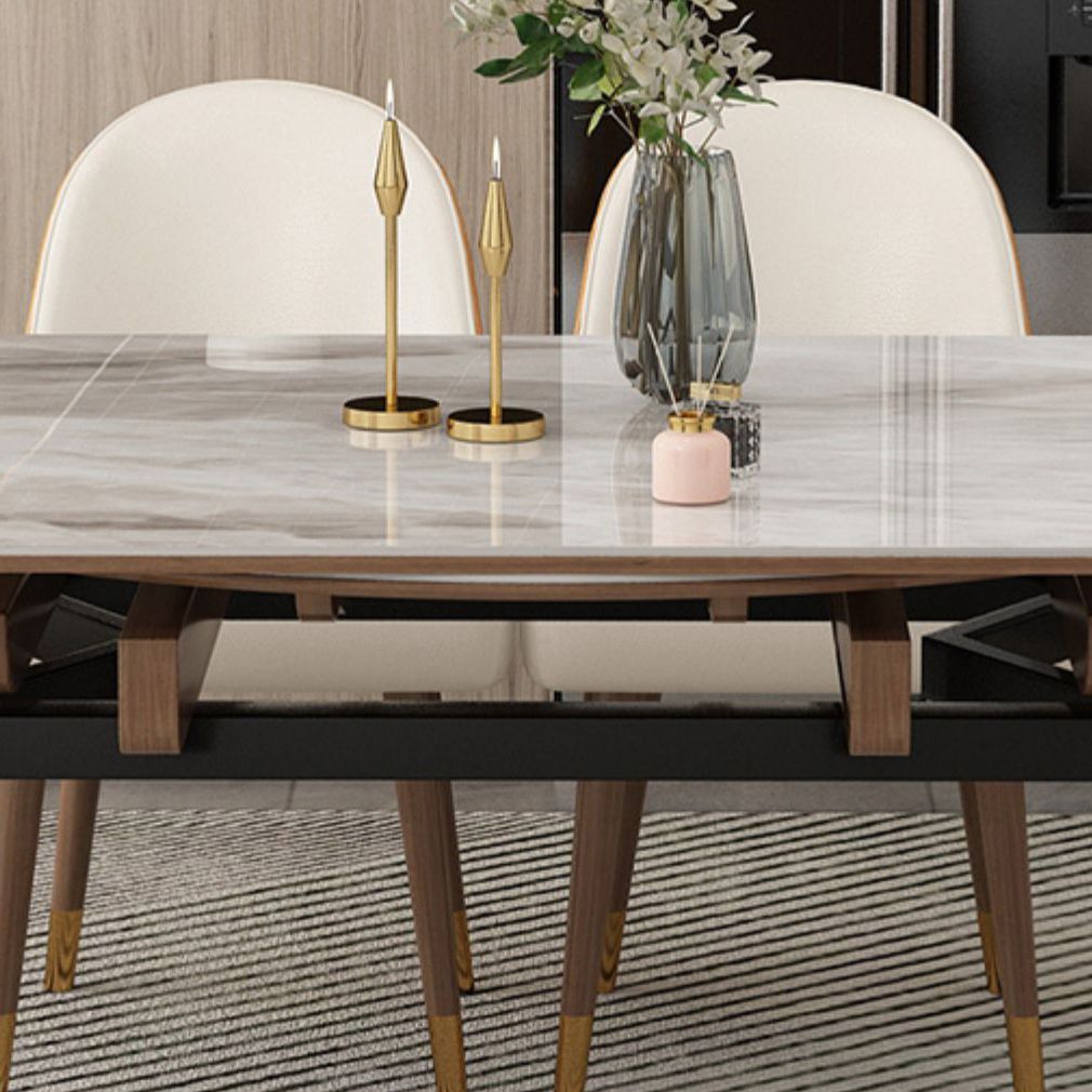 Contemporary Style Sintered Stone Dining Table with Grey Self-Storing Leaf and 4 Legs Base Clearhalo 'Dining Room Sets' 'Dining Tables & Seating' 'dining_room_set' 'furn' 'furn_dining_room_set' 'Furniture' 'furniture_dining_room_set' 'Kitchen & Dining Furniture' 'kitchen&dining_furn' 'kitchen' 1200x1200_5ccda905-5a16-4113-9239-eb828ca6a1c6