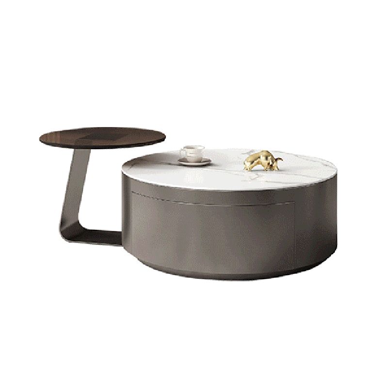 Glam Drum Coffee o End Table con cassetti di stoccaggio in ardesia
