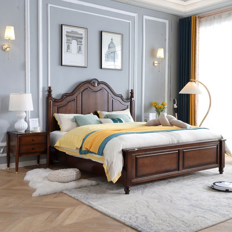 84.65 inch Wide Rustic Bed Frame Rubberwood Panel Bed with Headboard