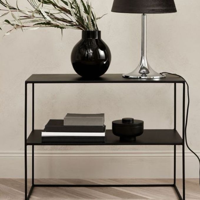 31.5" Tall Modern Console Table Iron Accent Table with Shelf Clearhalo 'Console Tables' 'console_tables' 'Entry & Mudroom Furniture' 'furn' 'furn_console_tables' 'Furniture' 1200x1200_5cd5678c-2af5-423b-aa7a-6d16a5b78d6a