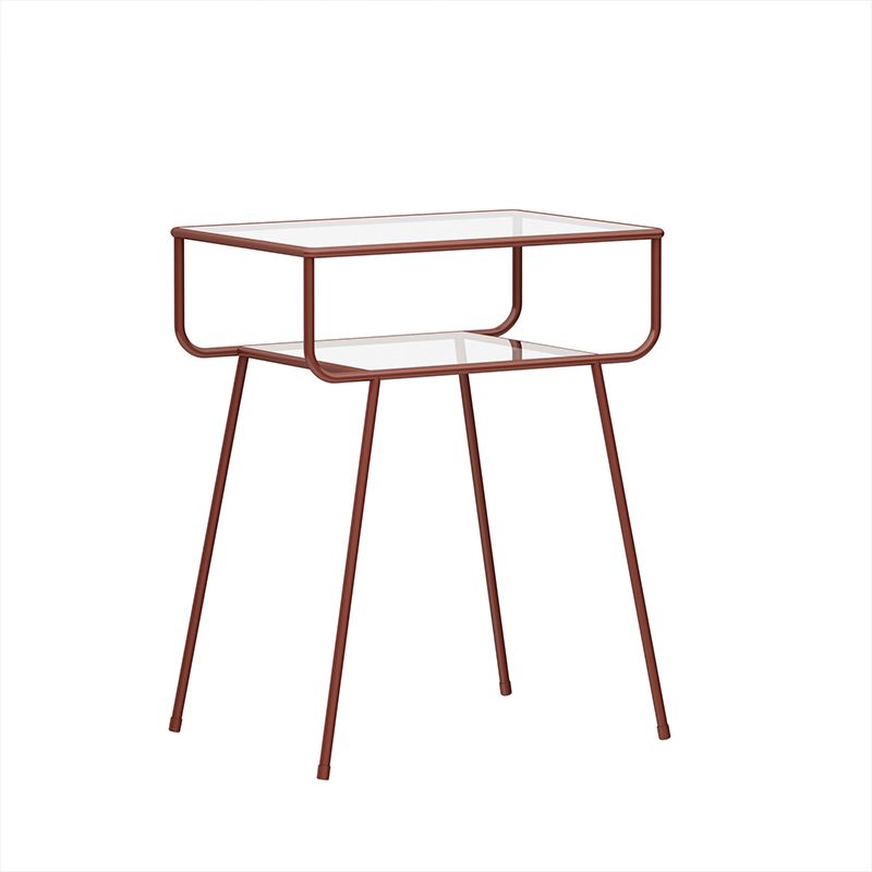 Mesa lateral contemporánea vidrio 4 patas con mesa final de doble nivel rectangular de almacenamiento